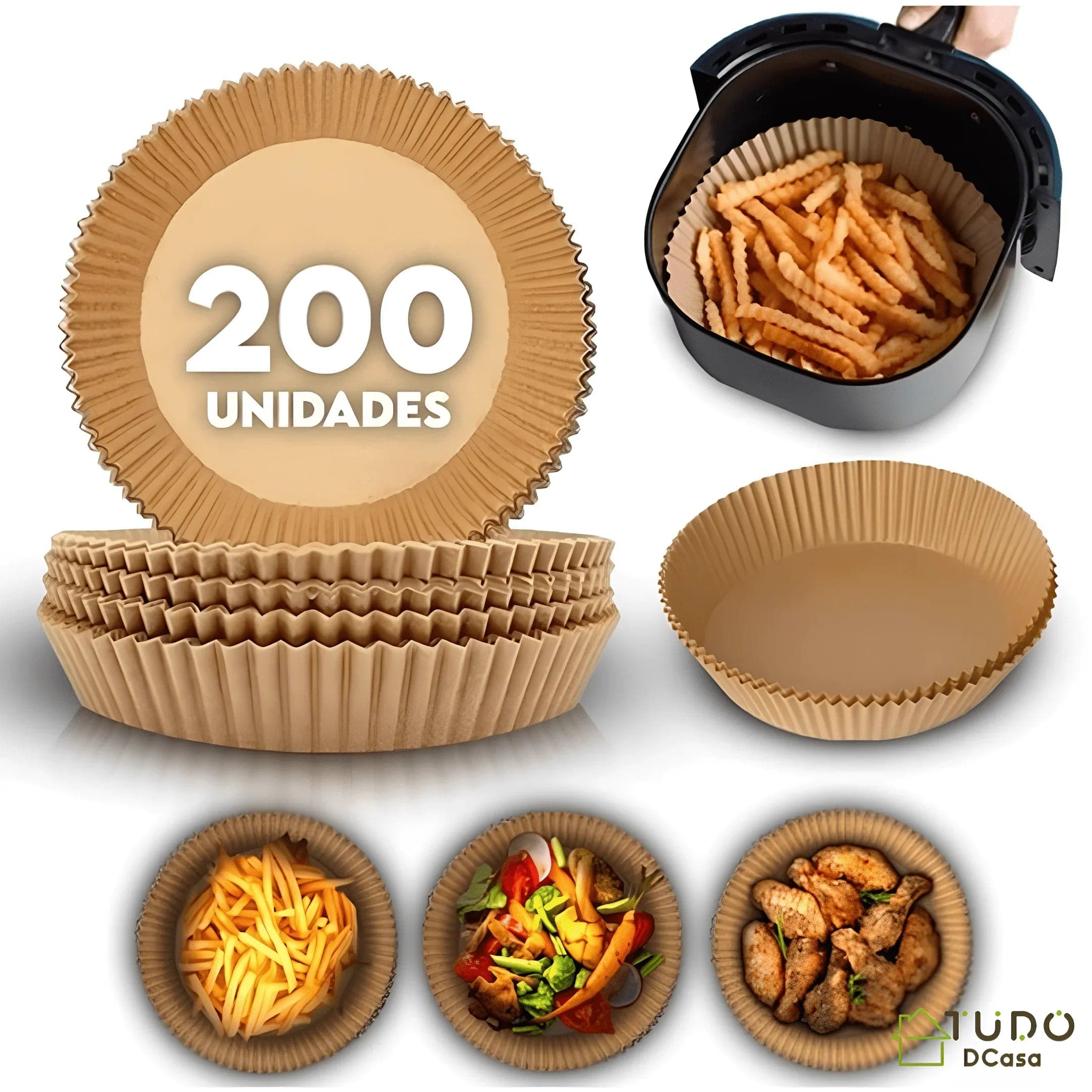 Formas de Papel Antiaderente Descartável para AirFryer 200 Unidades