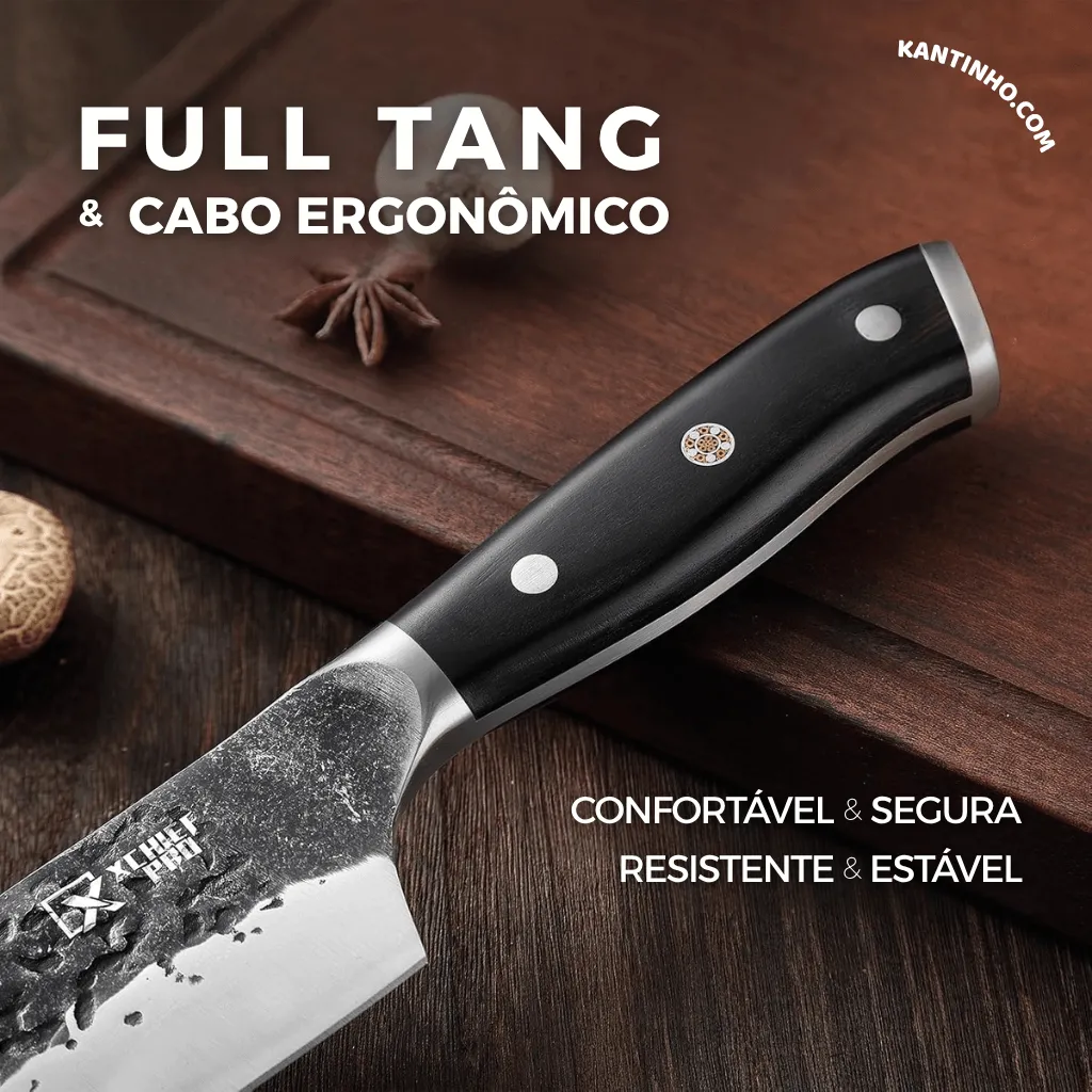 Kit Chef Nakiri Santoku 9 Peças com Tábua de Corte - Aço Carbono + Bolsa - Imagem 4