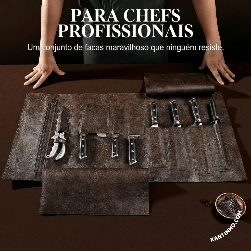 Kit Chef Nakiri Santoku 9 Peças com Tábua de Corte - Aço Carbono + Bolsa - Imagem 14