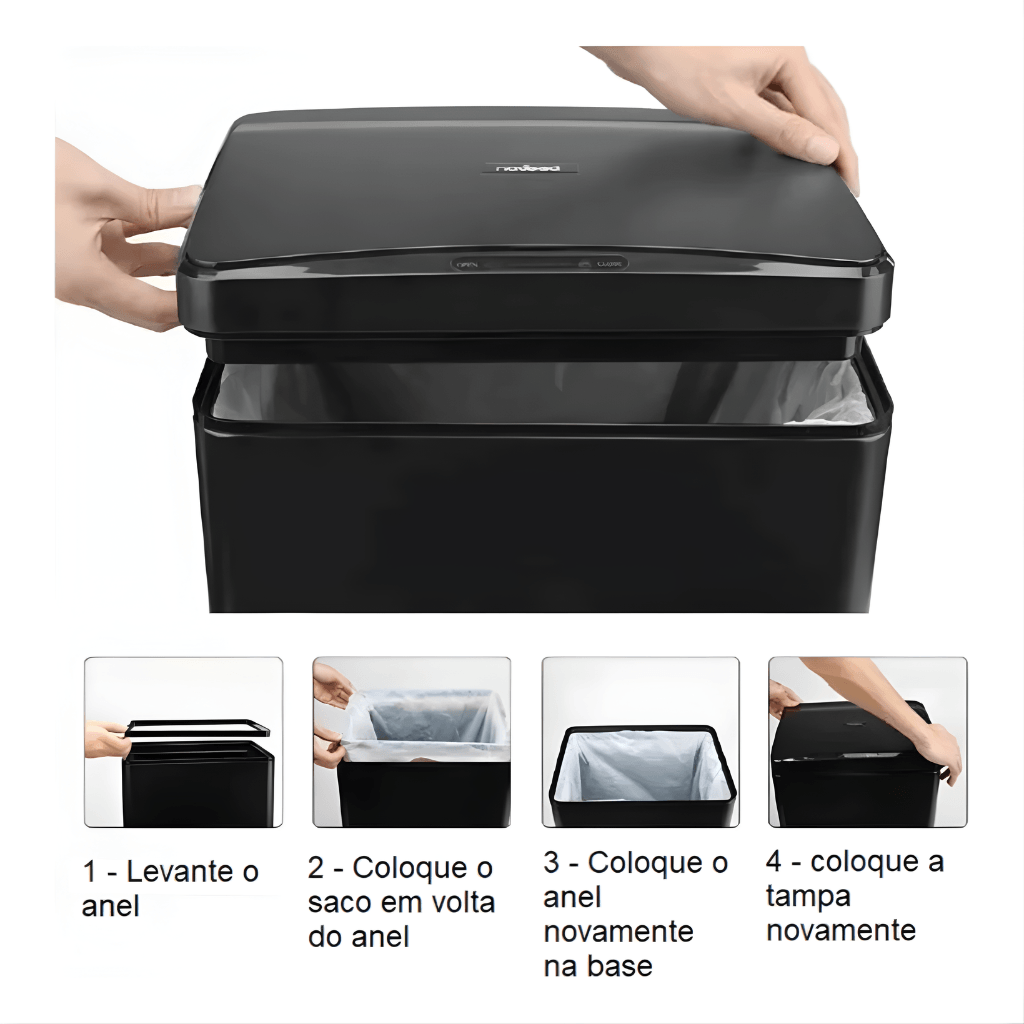 Lixeira Automática Inteligente com Sensor de Movimento - Quadrada · Inox · 50L - Imagem 4