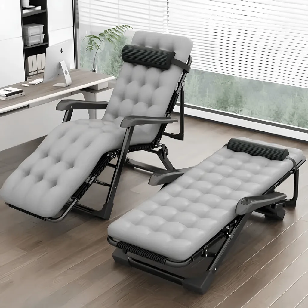 Cadeira Espreguiçadeira Dobrável Reclinável Jardim Praia Piscina 15 Posições 300kg Portátil - Ferro · Branco - Imagem 2