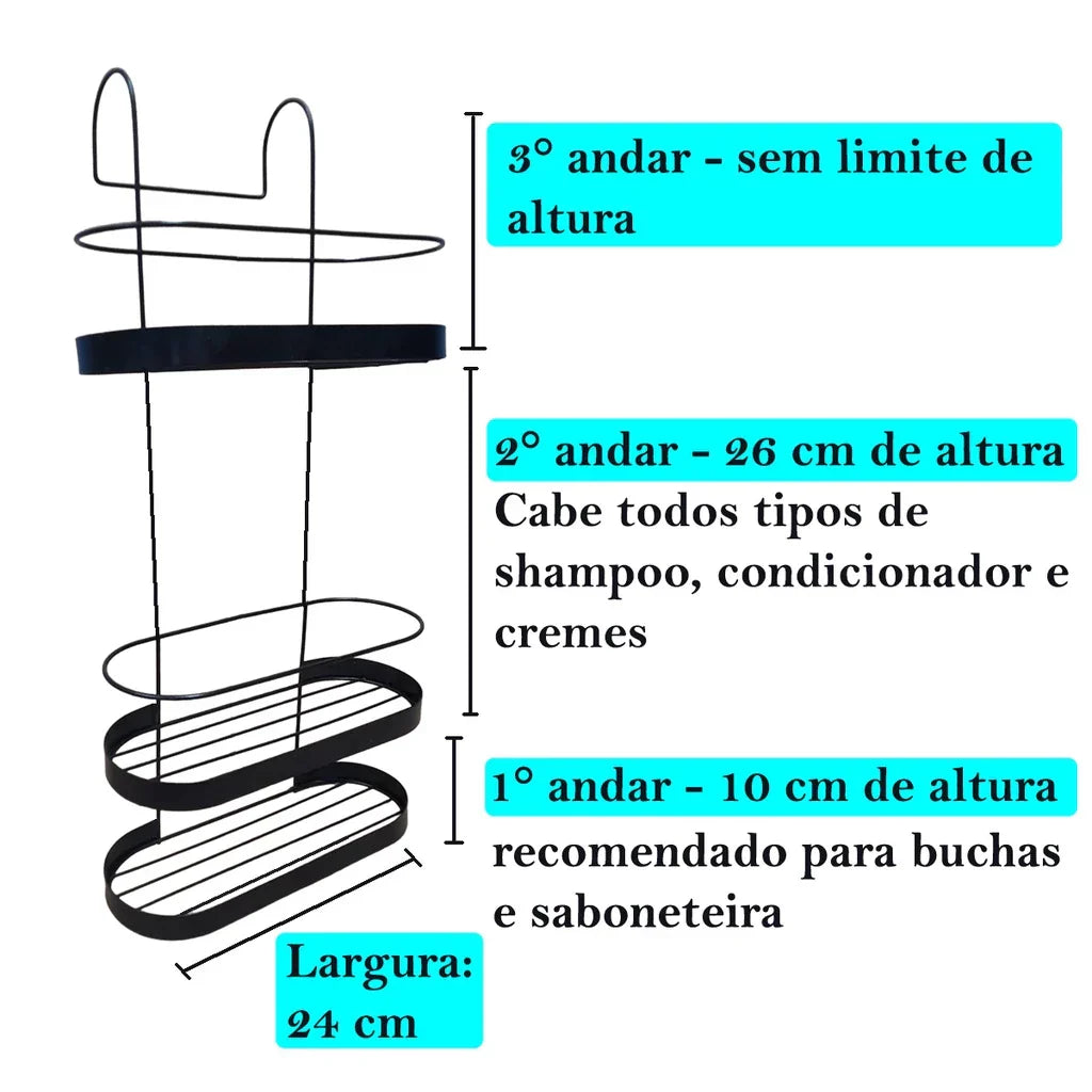 Suporte Porta Shampoo 3 Andares Preto - Imagem 2